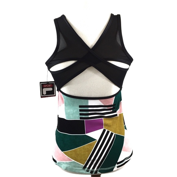 Fila Sport Crisscross Open Back Tank Top Small Geometric Multi-Color - Picture 5 of 7